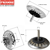 FRANKE 133.0049.669 Panier de bonde manuelle 84 mm, tige de 40 mm.