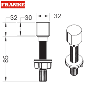 FRANKE 483952 - 133.0171.312 - Bouton rotatif rond, chromé, pour trou diamètre 18/22mm