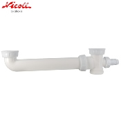 NICOLL 0204016 Tubulure de raccordement pour éviers 2 cuves égales en plastique blanc.