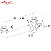 NICOLL 0204016 Tubulure de raccordement pour éviers 2 cuves égales en plastique blanc.