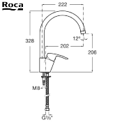 ROCA A5A8498C00 MONODIN-N MITIGEUR EVIER BEC HAUT.