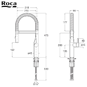 ROCA A5A884DC00 GLERA PRO - Mitigeur évier douchette extractible, Bec tube noir, Corps chromé.