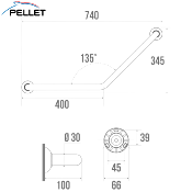 PELLET 049230 Barre coudée 135°, 400 x 400 mm, Aluminium Epoxy Blanc