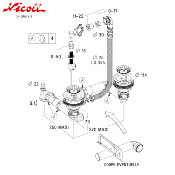 NICOLL 0224139 - 535T - Bonde évier 2 bacs + trop plein Ø114 mm. Vidage à tirette.